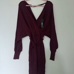 Fashion Nova Burgundy Long Sleeve Dress